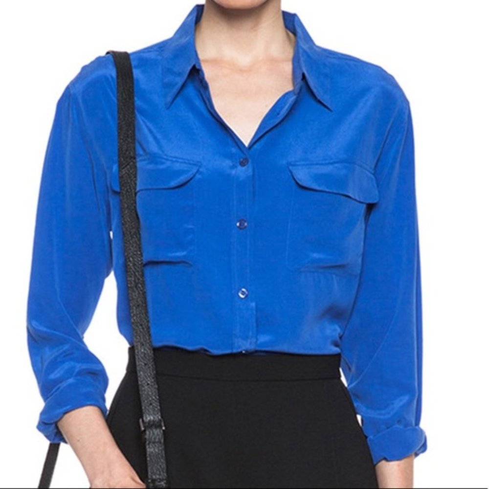 Equipment Navy Blue Button Up Long Sleeve Top S